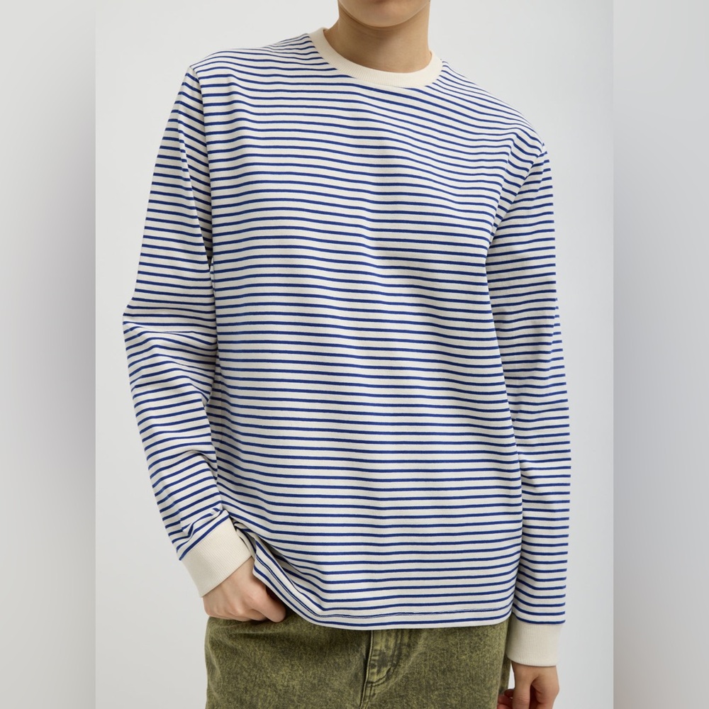 Tibi Navy and White Striped Long Sleeve Tee - size M